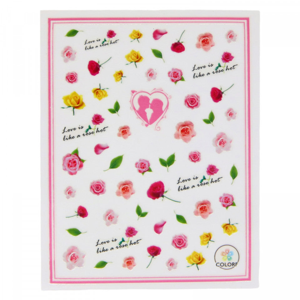 Stickere pentru decor unghii, 3D, Love is like a rose, CA-234, Multicolor