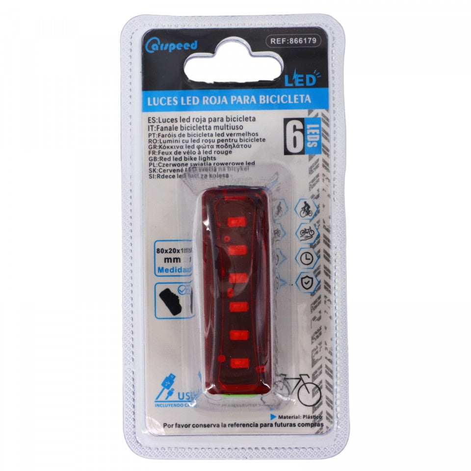 Stop bicicleta, Reincarcare USB, 6 Leduri, 6 x 2.5 cm, Rosu