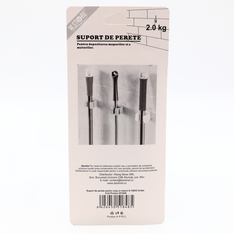 Suport de perete pentru depozitarea mopurilor si a maturilor, 13 x 4.4 cm