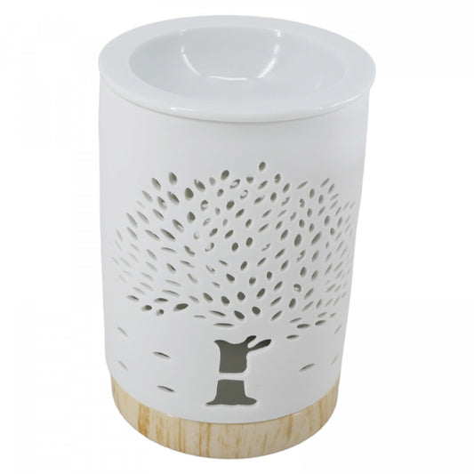 Suport lumanare, aromaterapie, ceramica, difuzor pentru lumanari parfumate si uleiuri esentiale, Copacul Vietii, Feng Shui, NO8842, 9.4 x 14 cm, Alb