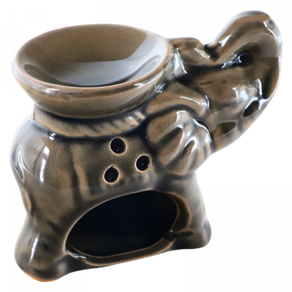 Suport lumanare, aromaterapie, ceramica, difuzor pentru uleiuri esentiale, Elefant, Feng Shui, AR10C, 7.5 x 10 cm, Maro