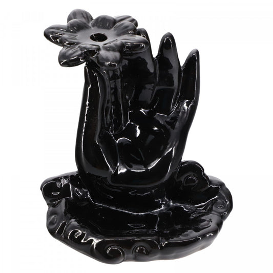 Suport pentru conuri parfumate, aromaterapie, cu efect cascada, Backflow, Feng Shui, NO5719, 8 x 9 cm, Negru