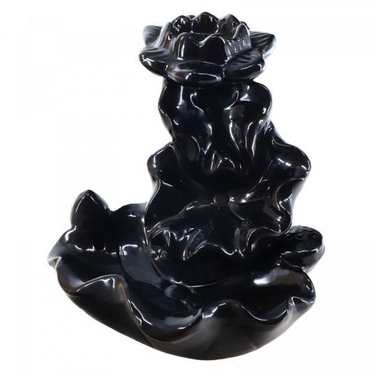 Suport pentru conuri parfumate, aromaterapie, cu efect cascada, Backflow, Feng Shui, FF25, 10.5 x 11 cm, Negru