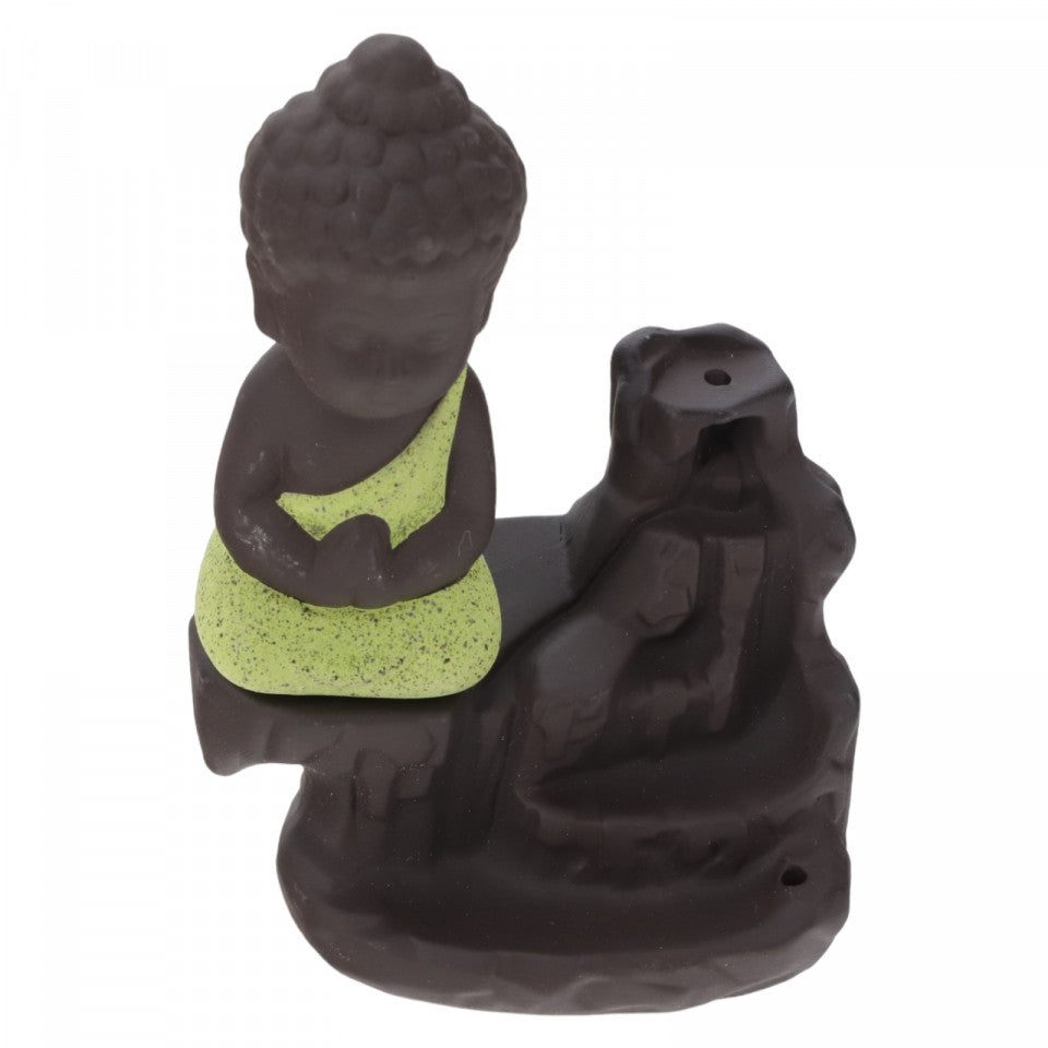 Suport pentru conuri parfumate, aromaterapie, cu efect cascada, Buddha, Backflow, Feng Shui, N0723, 8 x 12 cm, Maro