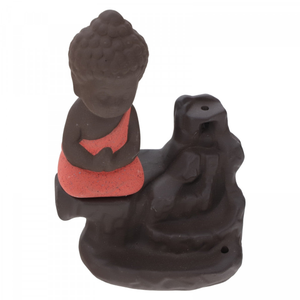 Suport pentru conuri parfumate, aromaterapie, cu efect cascada, Buddha, Backflow, Feng Shui, N0791, 8 x 12 cm, Maro