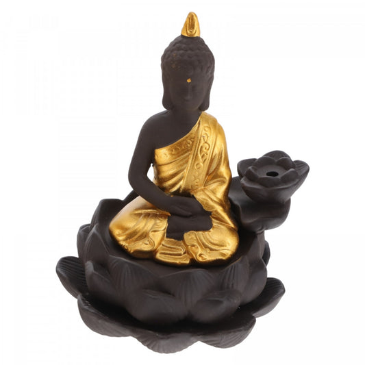 Suport pentru conuri parfumate, aromaterapie, cu efect cascada, Buddha, Backflow, Feng Shui, NO8851, 9.2 x 13 cm, Maro