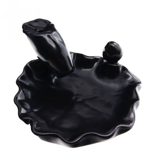 Suport pentru conuri si betisoare parfumate, aromaterapie, Floare, Backflow, Feng Shui, NO5809, 6 x 12 cm, Negru