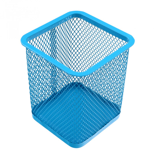 Suport pentru pixuri, forma patrat, metalic, 9.4 x 7.9 cm, Albastru