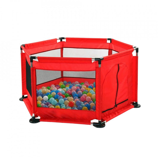 Tarc de joaca pentru copii, metalic, cu 50 bile multicolor, 128 x 113 x 65 cm, Rosu
