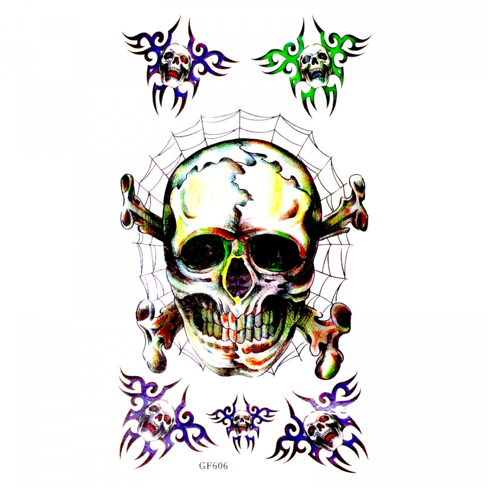 Tatuaj temporar, Cranii, GF606, 9.5 x 17 cm, Multicolor