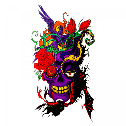 Tatuaj temporar, Craniu cu trandafiri, GF936, 9 x 16.5 cm, Multicolor