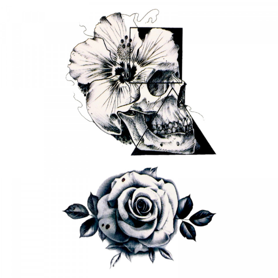 Tatuaj temporar, Craniu, WS061, 9.5 x 16 cm, Negru