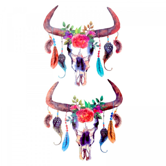 Tatuaj temporar, Deer Skull Rose, KR003, 8.5 x 16.5 cm, Multicolor