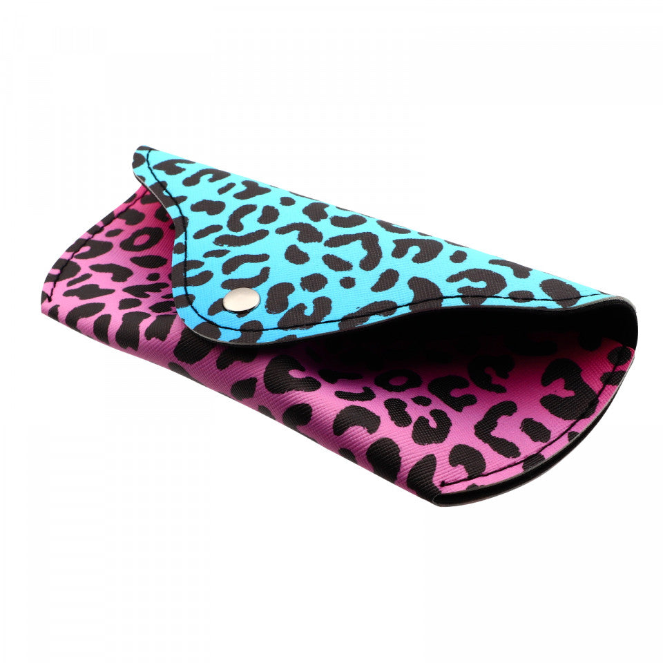 Toc / Etui pentru ochelari, model animal print, Bleu cu roz